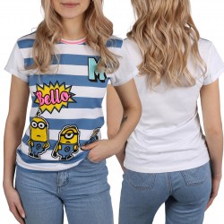 T-shirt blanc et bleu à rayures à manches courtes MINIONS