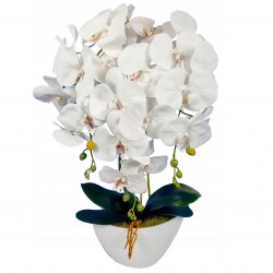 Orquídea artificial en maceta, blanca, como viva, 3 tallos 53 cm