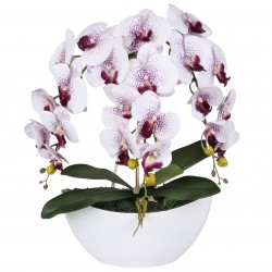 Sztuczny storczyk orchidea w doniczce, biało-fioletowy, jak żywy, 3 pędy 53 cm