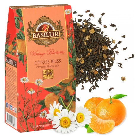 BASILUR VINTAGE BLOSSOMS - Citrus Bliss Czarna herbata liściasta z dodatkiem kwiatów rumianku i aromatu mandarynki 75 g