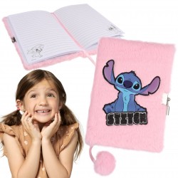 DISNEY Stitch Różowy, pluszowy notes/pamiętnik z kłódką w linie A5