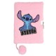 DISNEY Stitch Różowy, pluszowy notes/pamiętnik z kłódką w linie A5