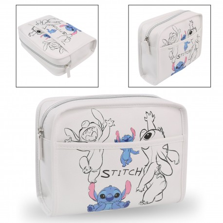 Stitch Disney Borsa cosmetica da viaggio bianca, in ecopelle, capiente 23x18x7 cm