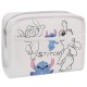 Stitch Disney Borsa cosmetica da viaggio bianca, in ecopelle, capiente 23x18x7 cm