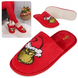 The Grinch Zapatillas de casa de terciopelo, rojas, para mujer