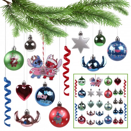 DISNEY Stitch Set de bolas de Navidad, adornos para el árbol de Navidad, plástico 30 piezas